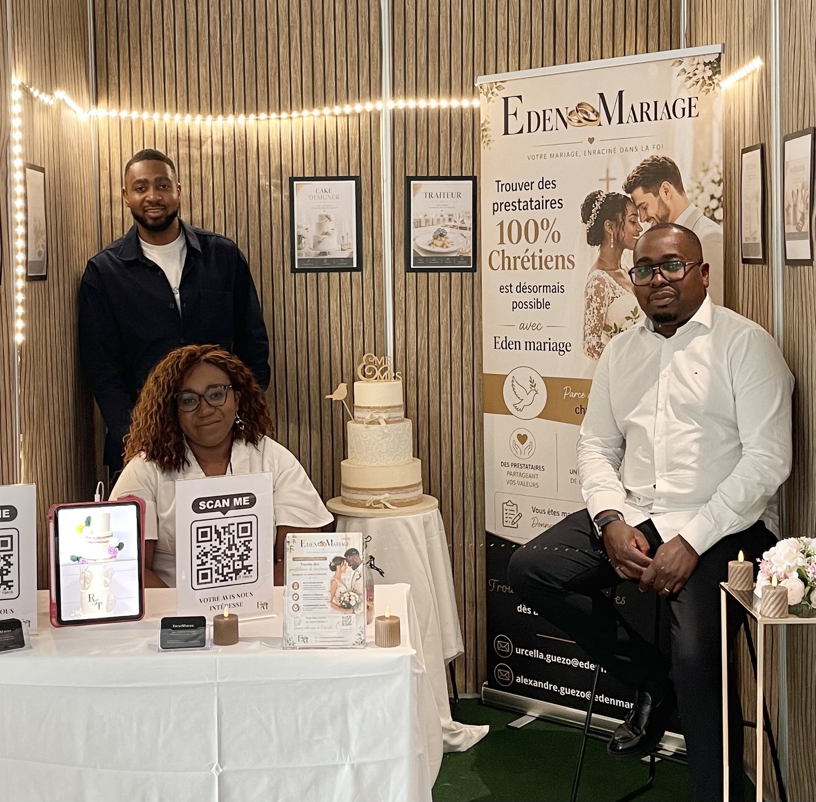 Les trois fondateurs d'Eden Mariage lors d'une exposition